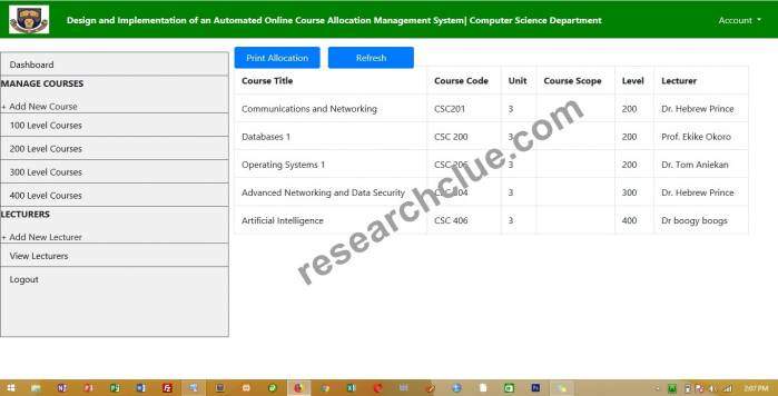Automated Online Course Allocation Management System for Lecturers